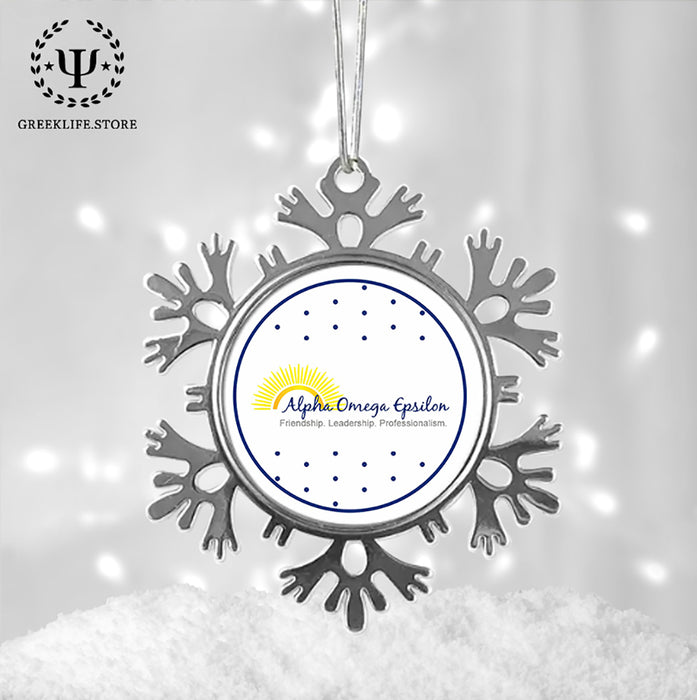 Alpha Omega Epsilon Christmas Ornament - Snowflake Metal