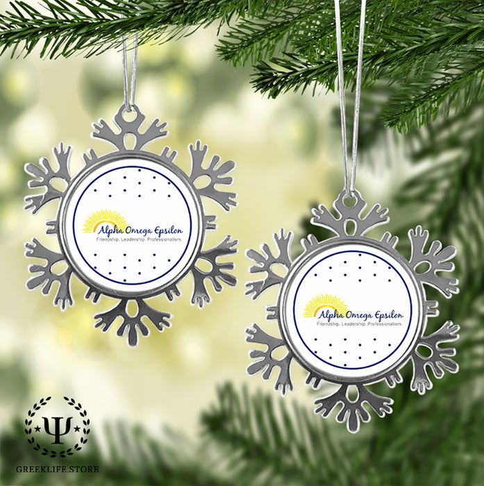 Alpha Omega Epsilon Christmas Ornament - Snowflake Metal
