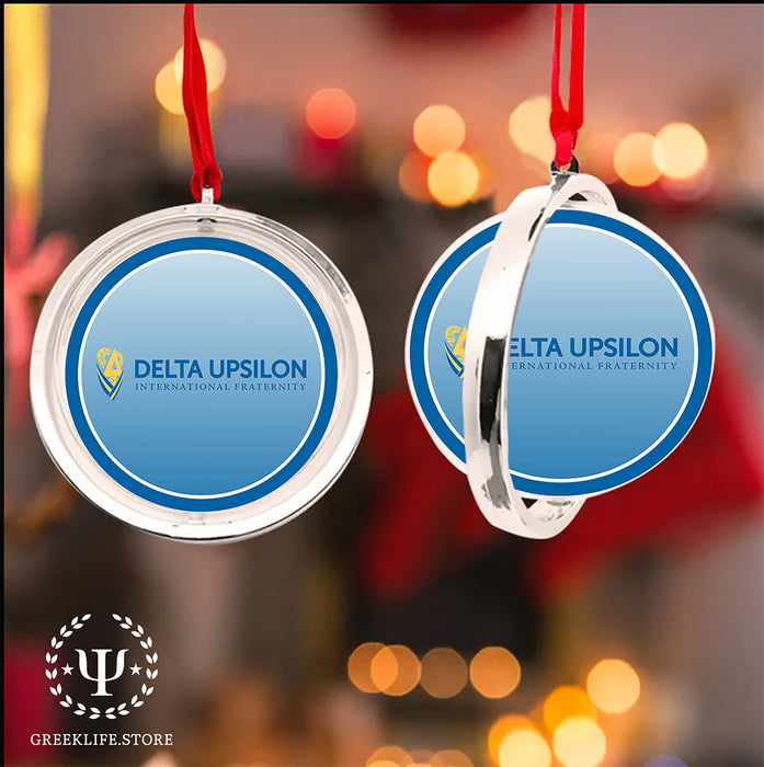 Delta Upsilon Christmas Reversible Flat Round Ornament