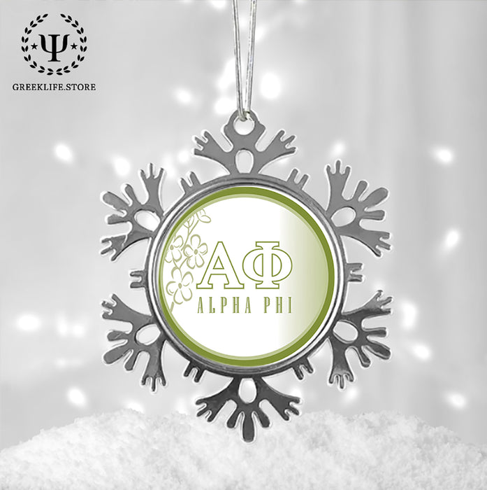 Alpha Phi Christmas Ornament - Snowflake Metal