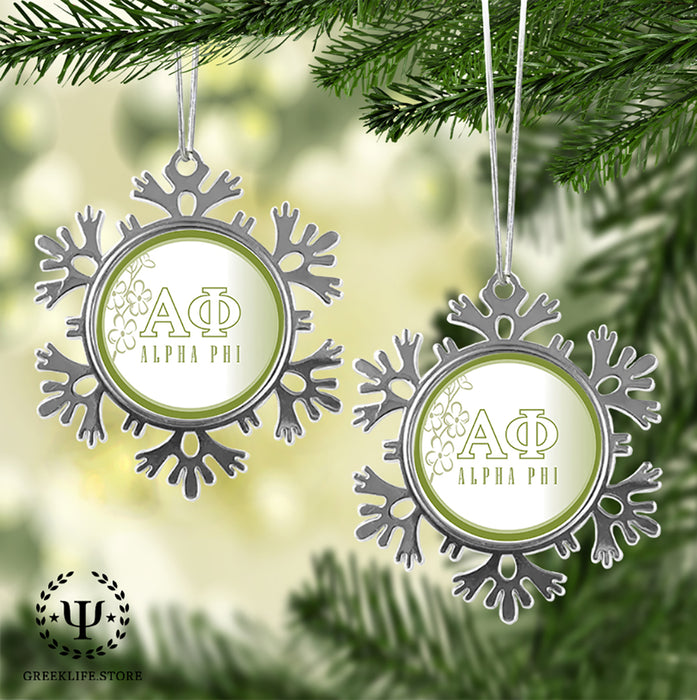 Alpha Phi Christmas Ornament - Snowflake Metal