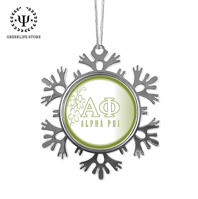 Alpha Phi Christmas Ornament - Snowflake Metal