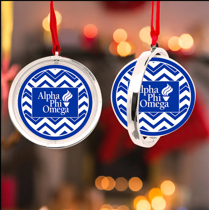 Alpha Phi Omega Christmas Reversible Flat Round Ornament