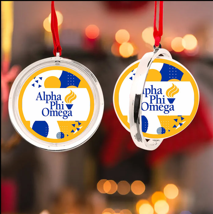 Alpha Phi Omega Christmas Reversible Flat Round Ornament