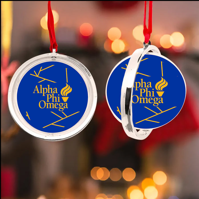 Alpha Phi Omega Christmas Reversible Flat Round Ornament