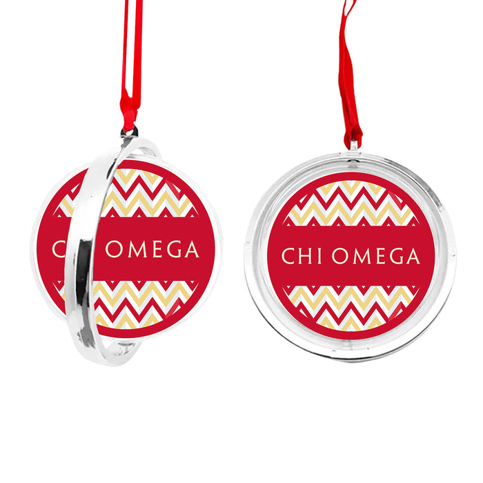 Chi Omega Christmas Reversible Flat Round Ornament