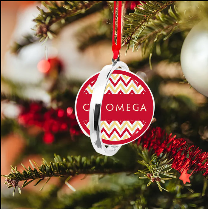 Chi Omega Christmas Reversible Flat Round Ornament