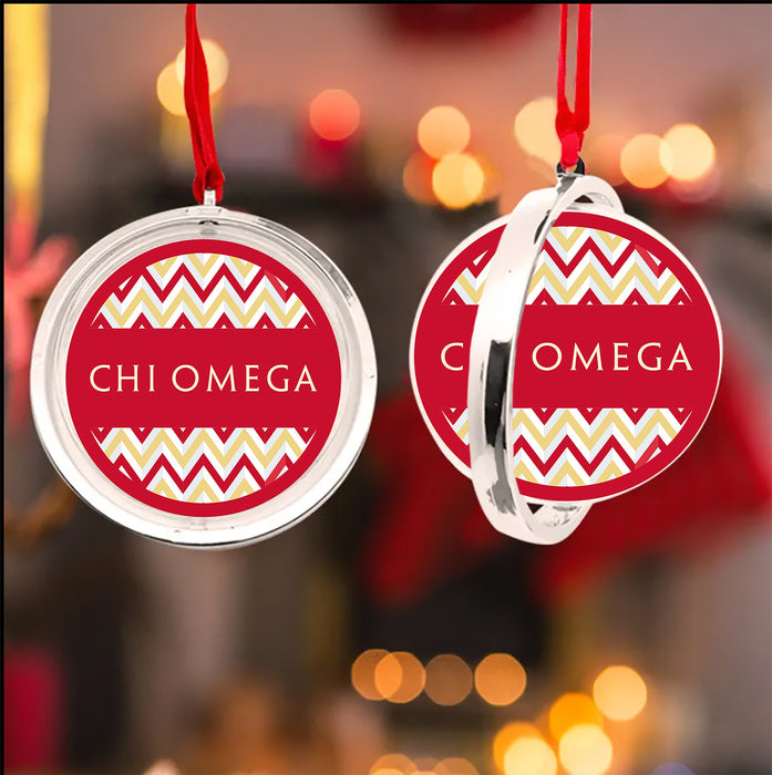 Chi Omega Christmas Reversible Flat Round Ornament