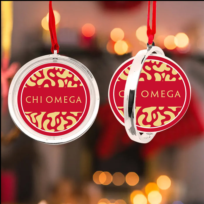 Chi Omega Christmas Reversible Flat Round Ornament
