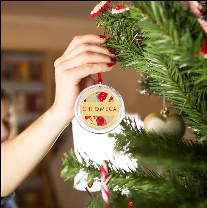 Chi Omega Christmas Reversible Flat Round Ornament