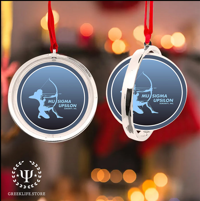 Mu Sigma Upsilon Christmas Reversible Flat Round Ornament
