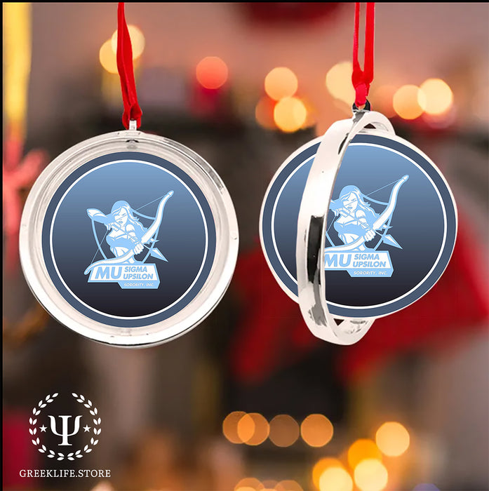 Mu Sigma Upsilon Christmas Reversible Flat Round Ornament