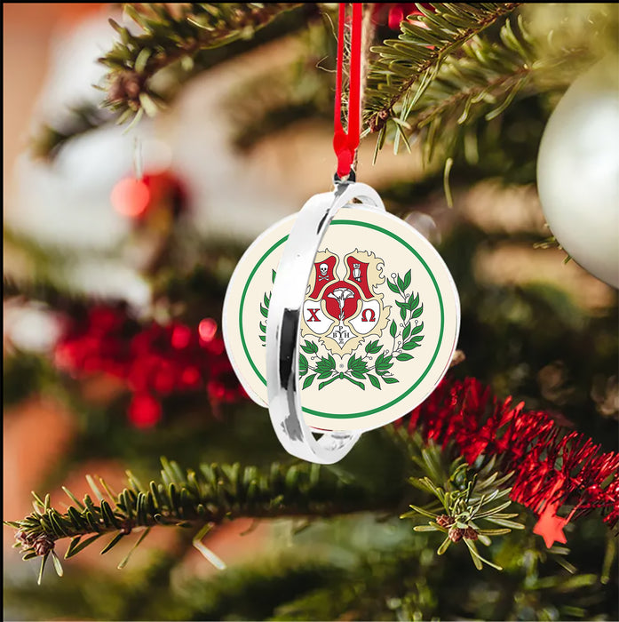 Chi Omega Christmas Reversible Flat Round Ornament