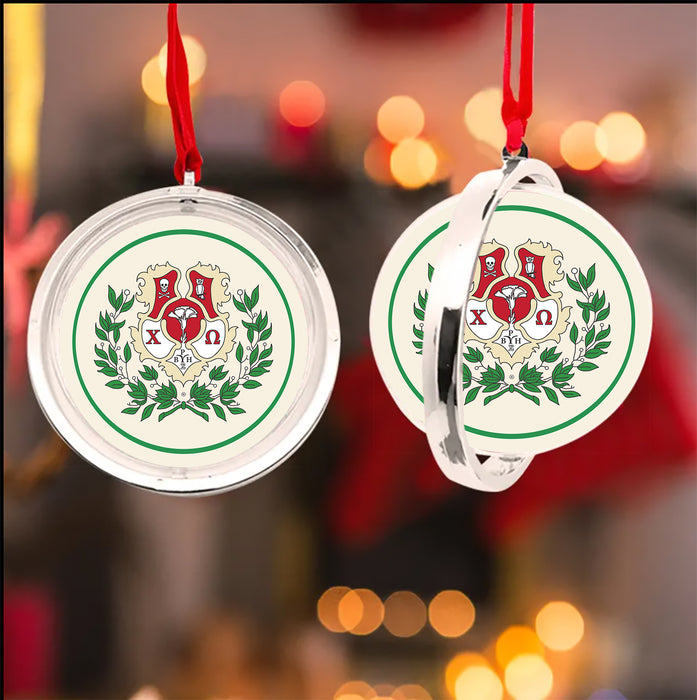 Chi Omega Christmas Reversible Flat Round Ornament