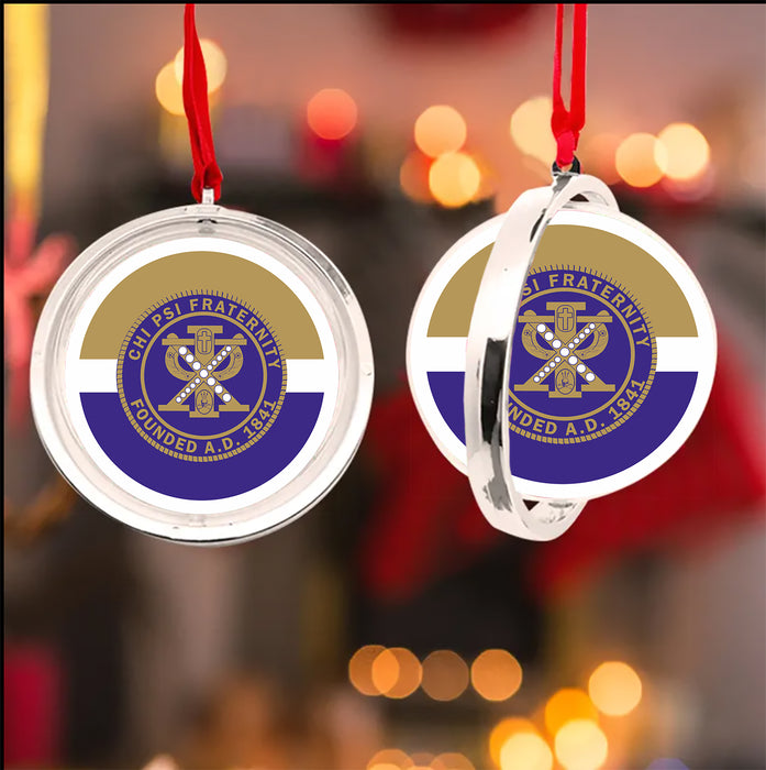 Chi Psi Christmas Reversible Flat Round Ornament