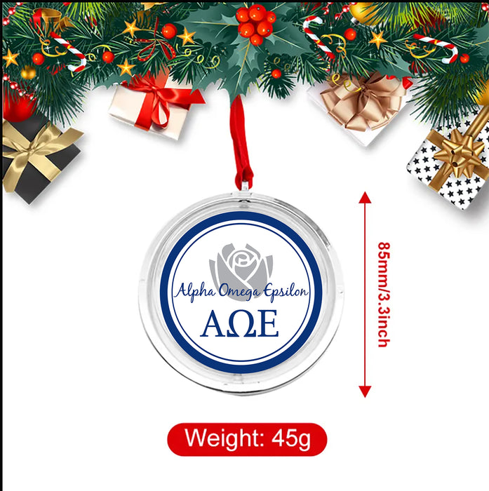 Alpha Omega Epsilon Christmas Reversible Flat Round Ornament