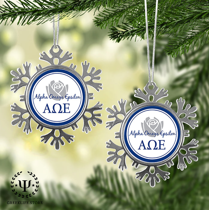 Alpha Omega Epsilon Christmas Ornament - Snowflake Metal