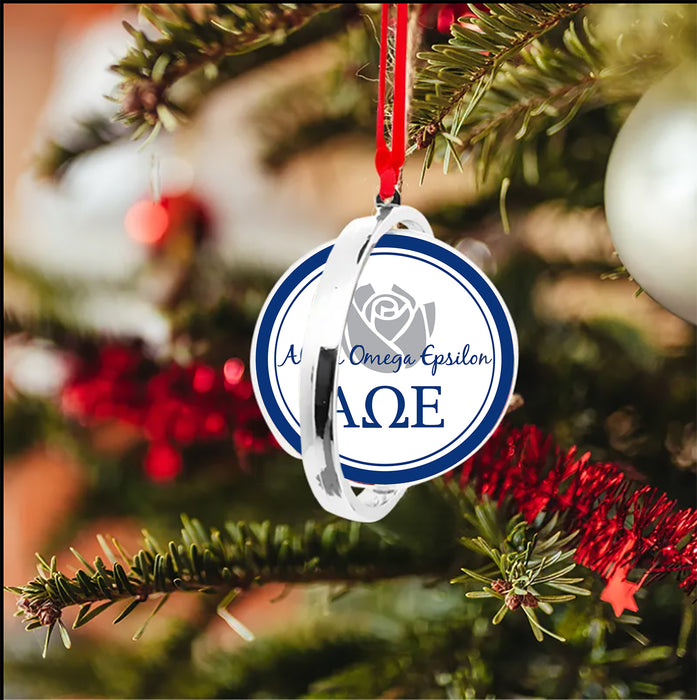 Alpha Omega Epsilon Christmas Reversible Flat Round Ornament