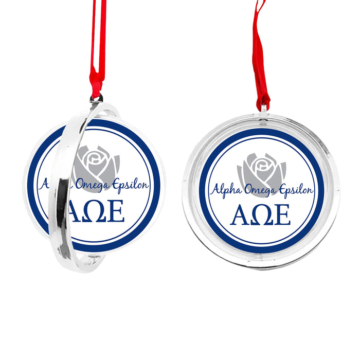 Alpha Omega Epsilon Christmas Reversible Flat Round Ornament