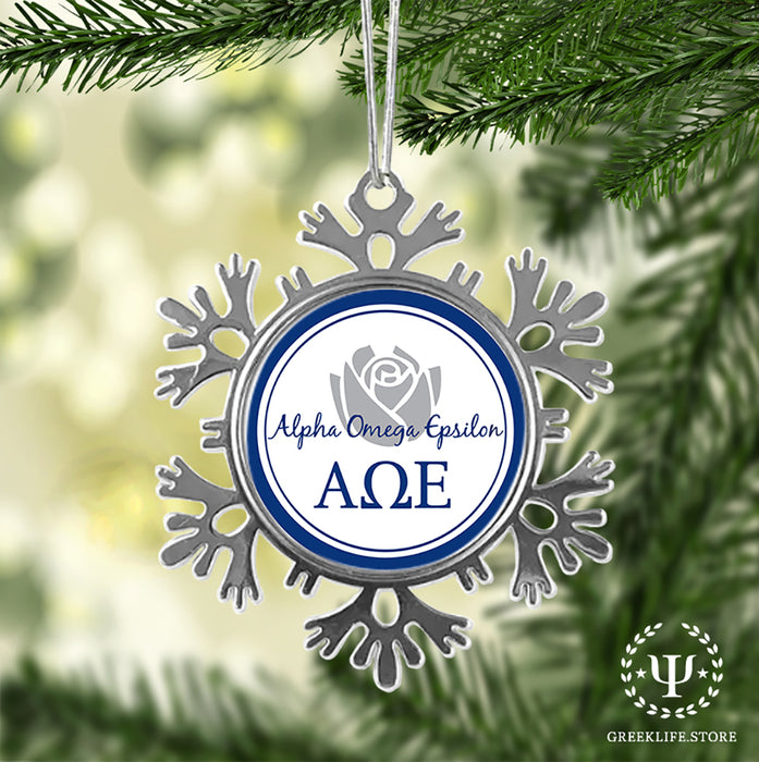 Alpha Omega Epsilon Christmas Ornament - Snowflake Metal