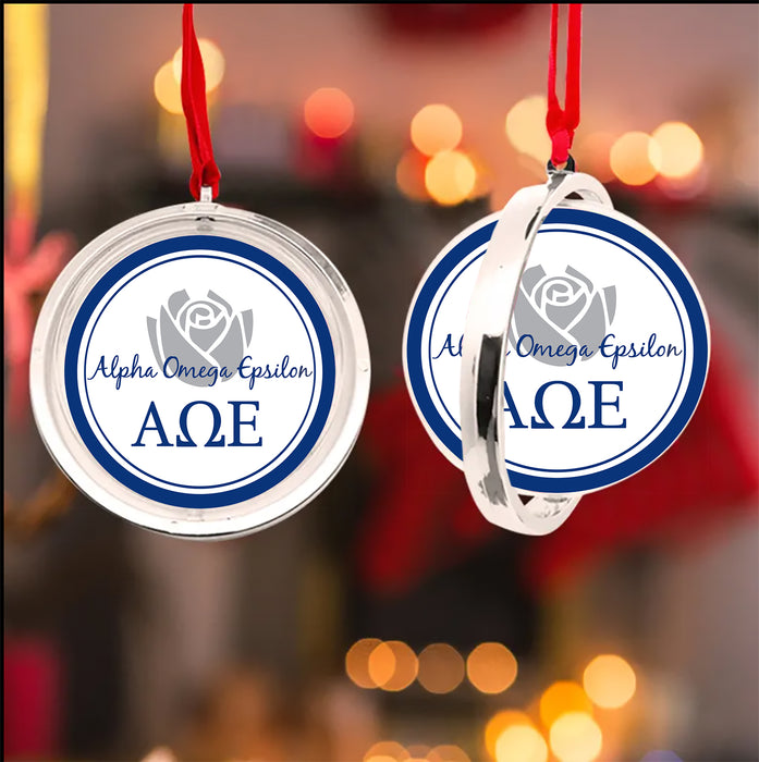 Alpha Omega Epsilon Christmas Reversible Flat Round Ornament