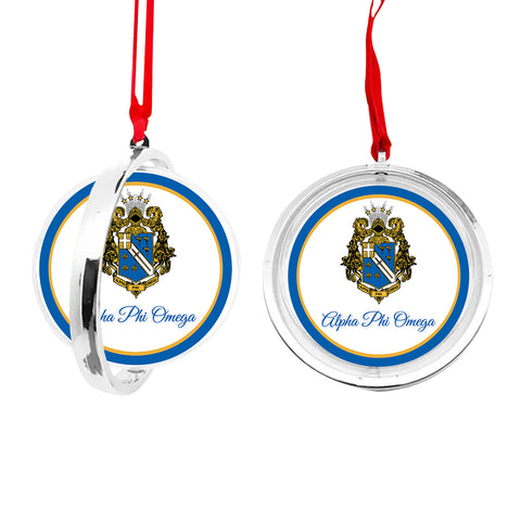Alpha Phi Omega Christmas Reversible Flat Round Ornament
