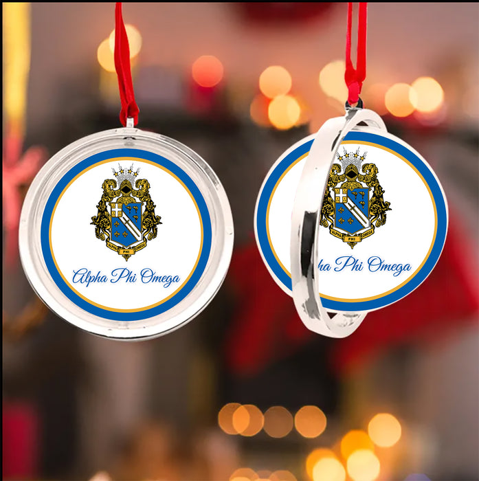 Alpha Phi Omega Christmas Reversible Flat Round Ornament