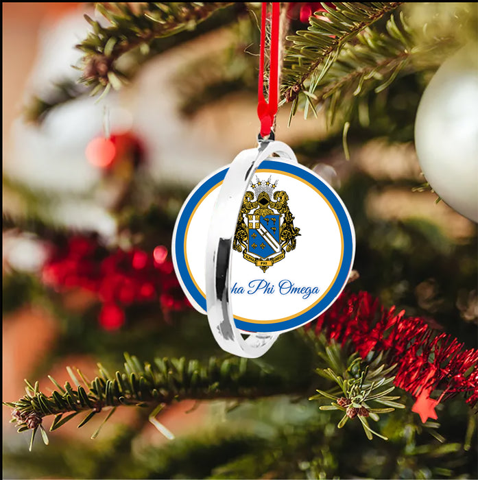 Alpha Phi Omega Christmas Reversible Flat Round Ornament