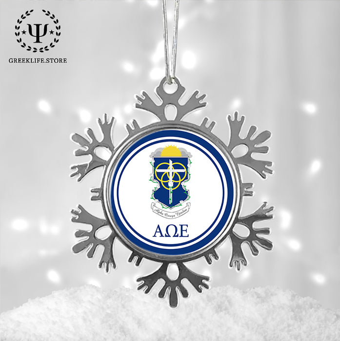 Alpha Omega Epsilon Christmas Ornament - Snowflake Metal