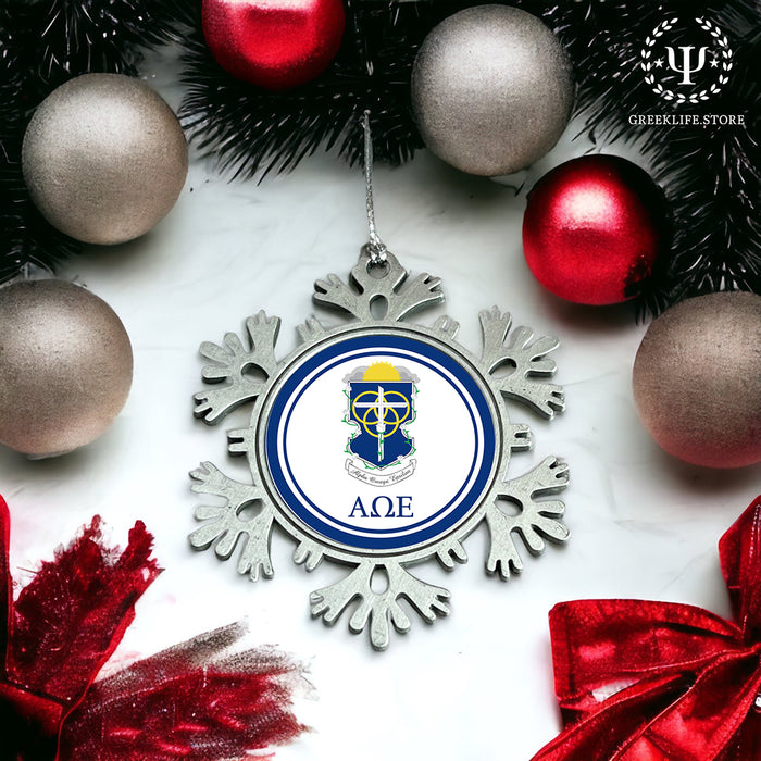 Alpha Omega Epsilon Christmas Ornament - Snowflake Metal