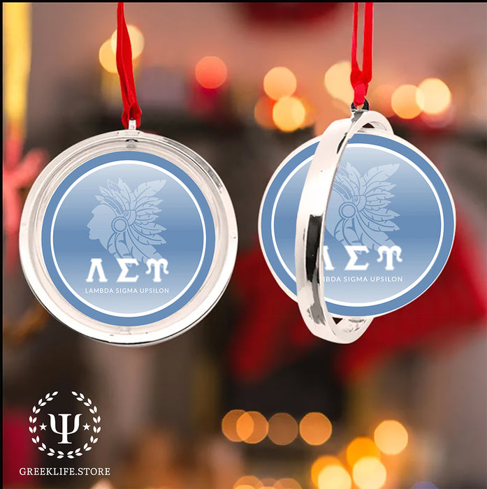 Lambda Sigma Upsilon Christmas Reversible Flat Round Ornament
