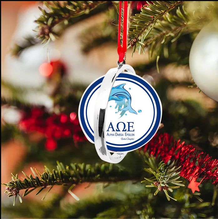 Alpha Omega Epsilon Christmas Reversible Flat Round Ornament