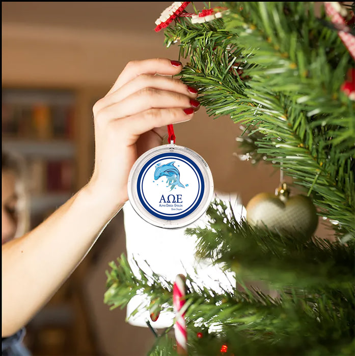 Alpha Omega Epsilon Christmas Reversible Flat Round Ornament