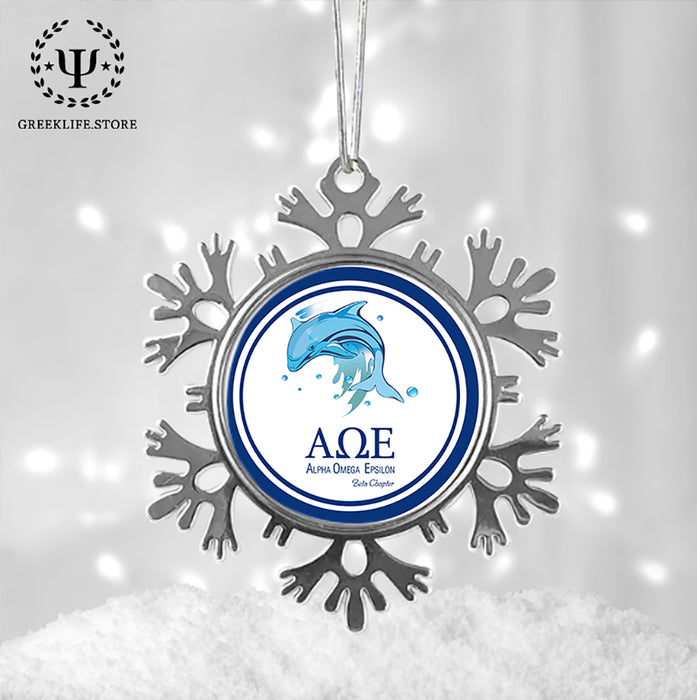 Alpha Omega Epsilon Christmas Ornament - Snowflake Metal