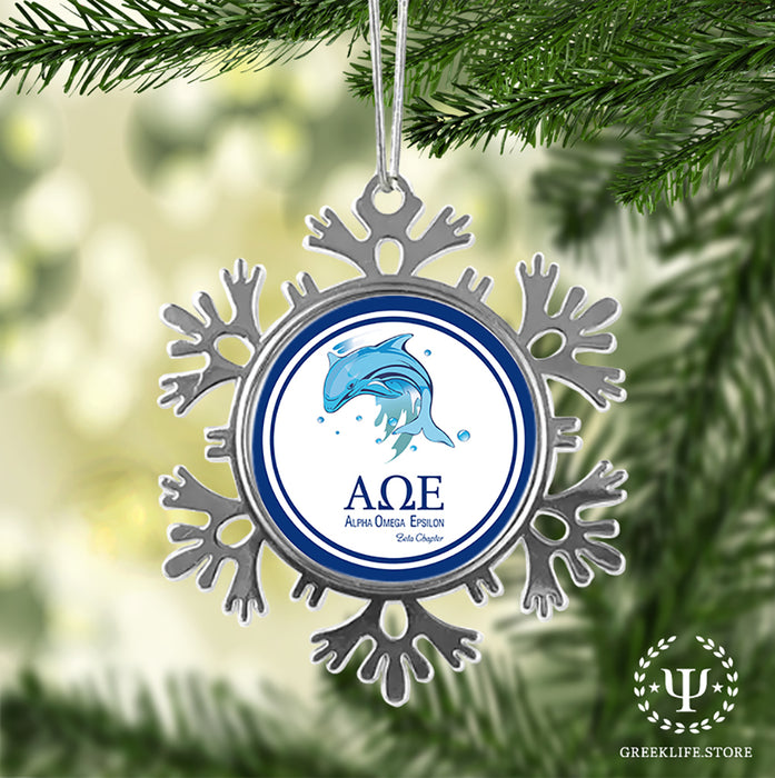 Alpha Omega Epsilon Christmas Ornament - Snowflake Metal