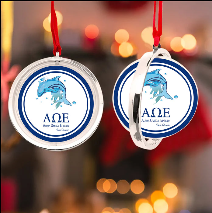 Alpha Omega Epsilon Christmas Reversible Flat Round Ornament