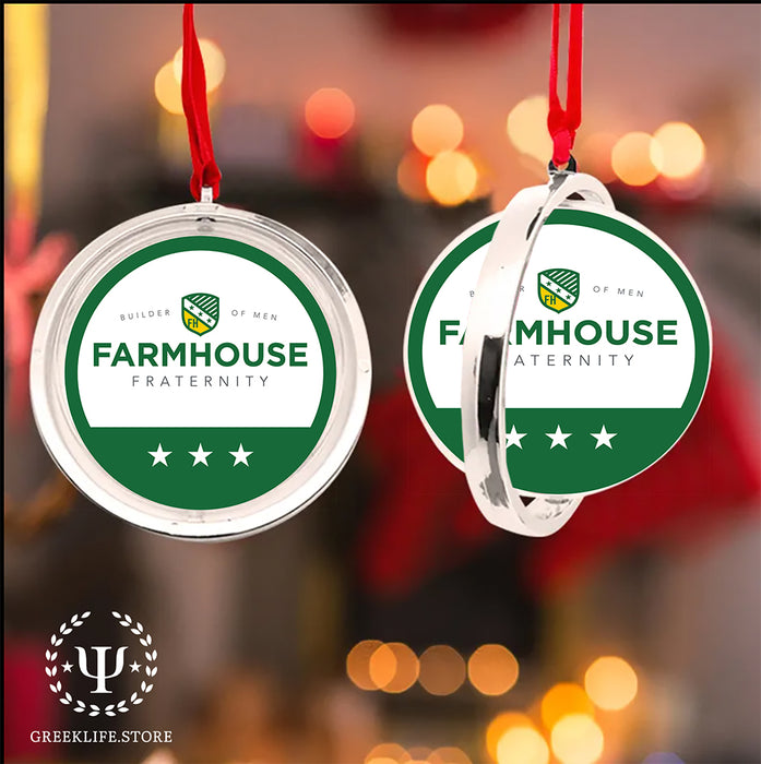 FarmHouse Christmas Ornament Reversible Flat Round Ornament