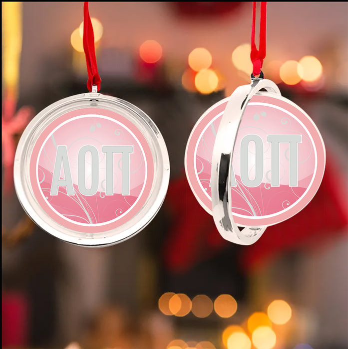 Alpha Omicron Pi Christmas Reversible Flat Round Ornament