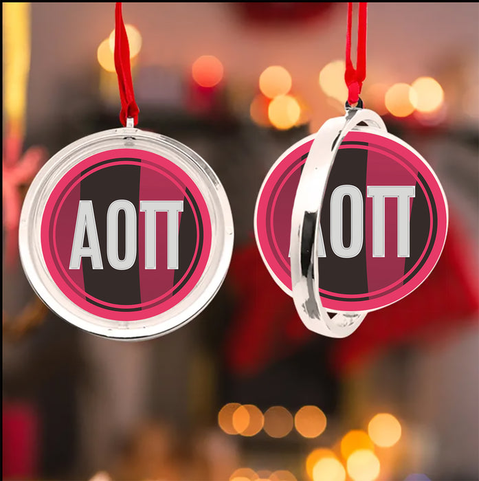 Alpha Omicron Pi Christmas Reversible Flat Round Ornament