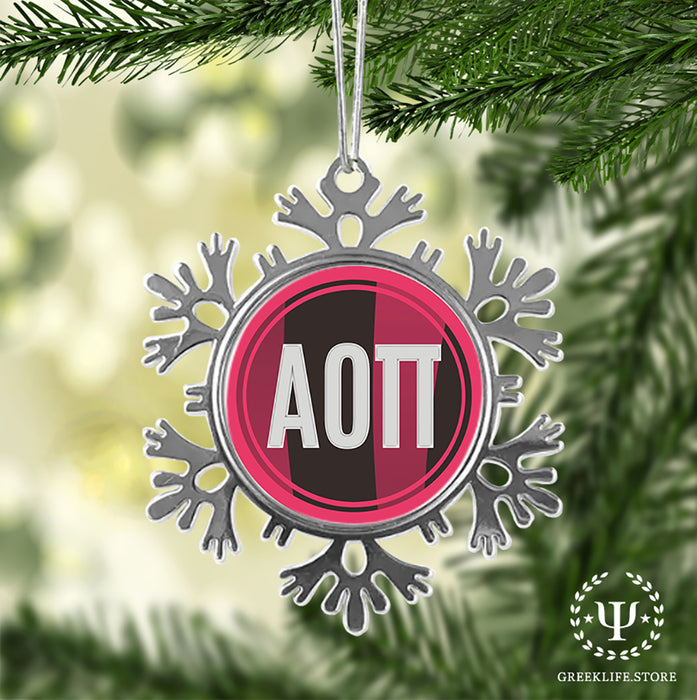 Alpha Omicron Pi Christmas Ornament - Snowflake Metal