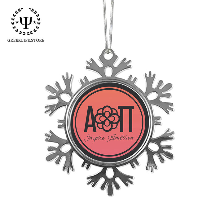 Alpha Omicron Pi Christmas Ornament - Snowflake Metal