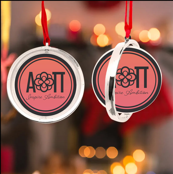 Alpha Omicron Pi Christmas Reversible Flat Round Ornament