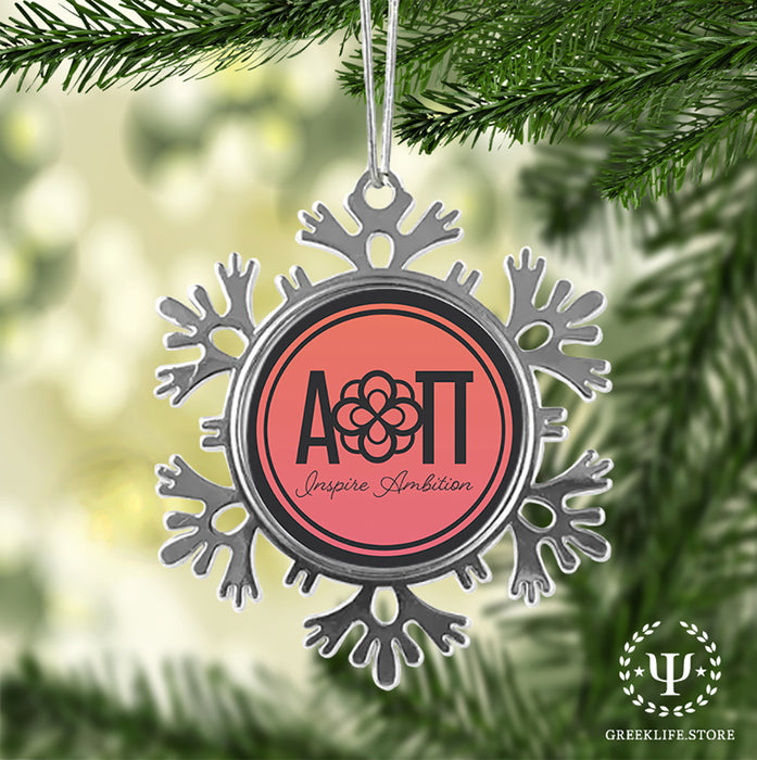 Alpha Omicron Pi Christmas Ornament - Snowflake Metal