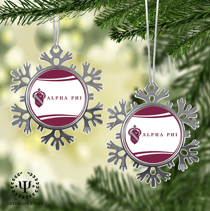 Alpha Phi Christmas Ornament - Snowflake Metal
