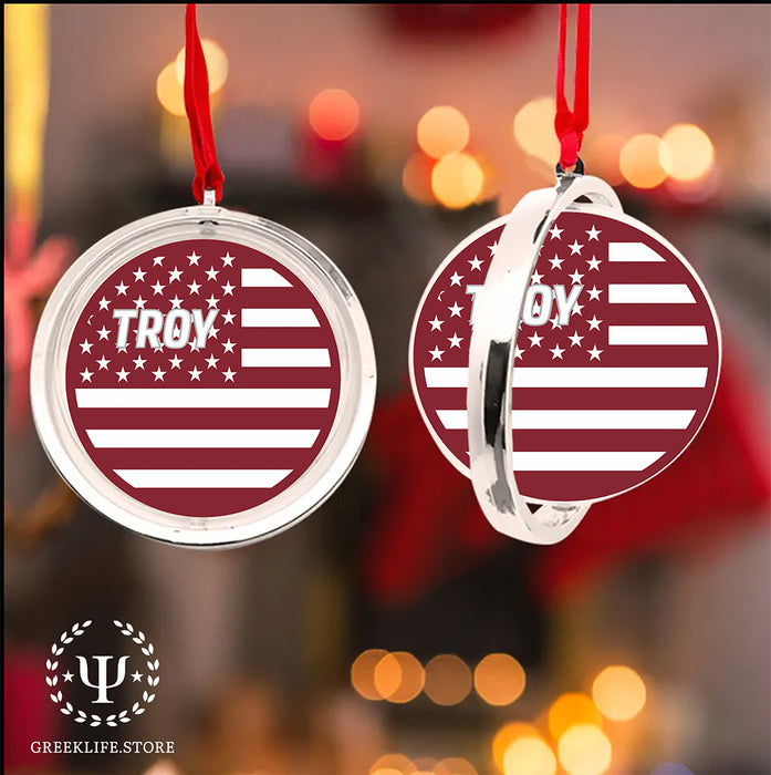 Troy University Christmas Reversible Flat Round Ornament