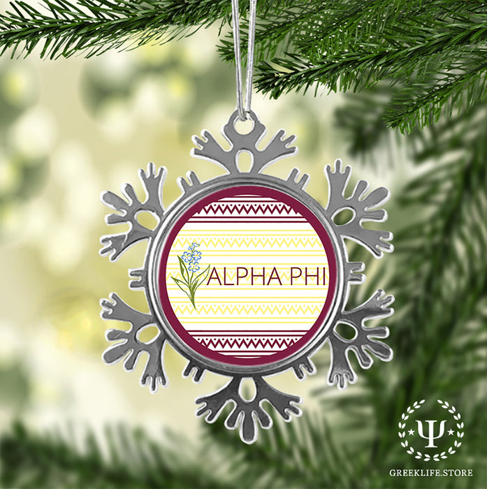 Alpha Phi Christmas Ornament - Snowflake Metal