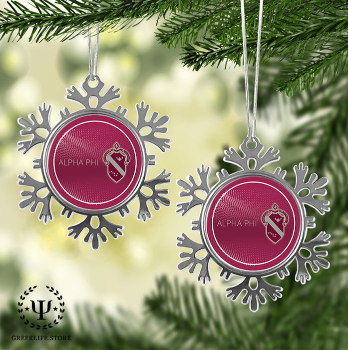 Alpha Phi Christmas Ornament - Snowflake Metal