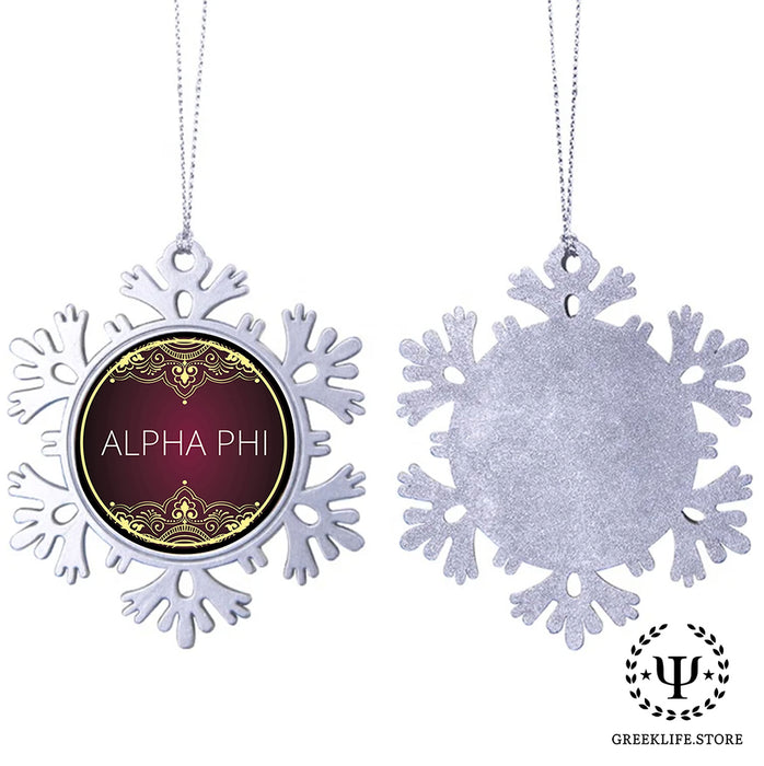 Alpha Phi Christmas Ornament - Snowflake Metal