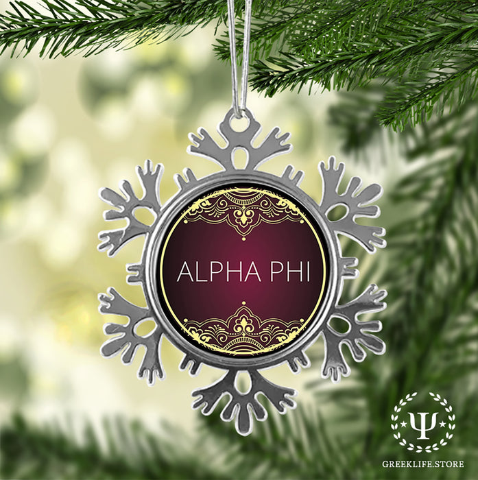 Alpha Phi Christmas Ornament - Snowflake Metal