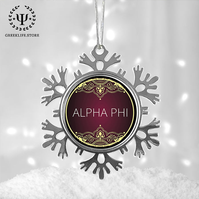 Alpha Phi Christmas Ornament - Snowflake Metal